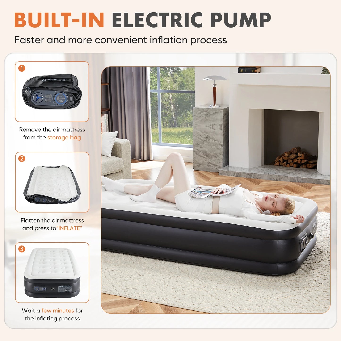 Queen Twin Size Air Mattress with Built-in Pump