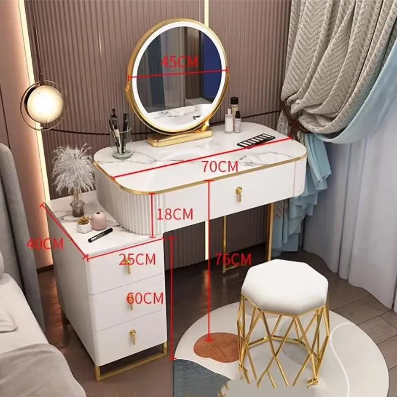 Classic Elegant Vanity Table – Luxury Nordic Makeup Desk with Mirror & Stool