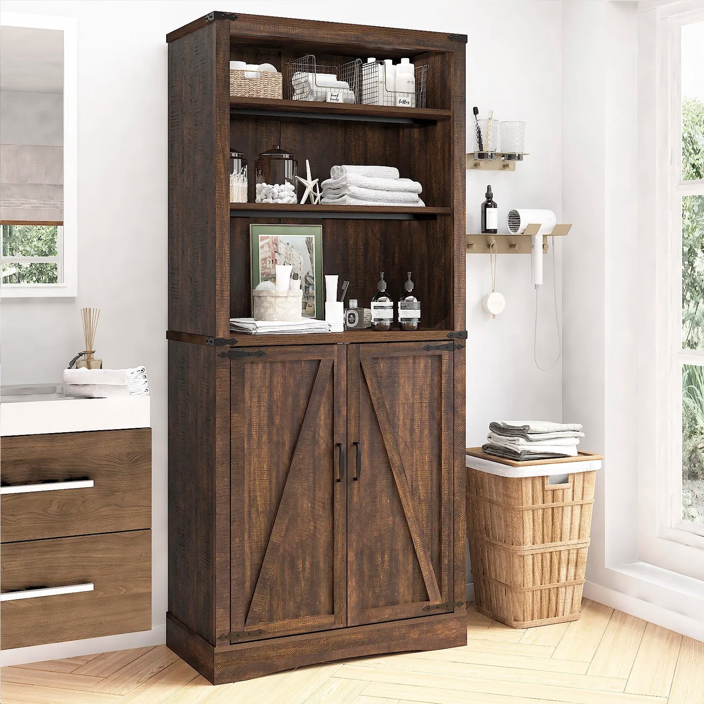 Tall farmhouse storage cabinet