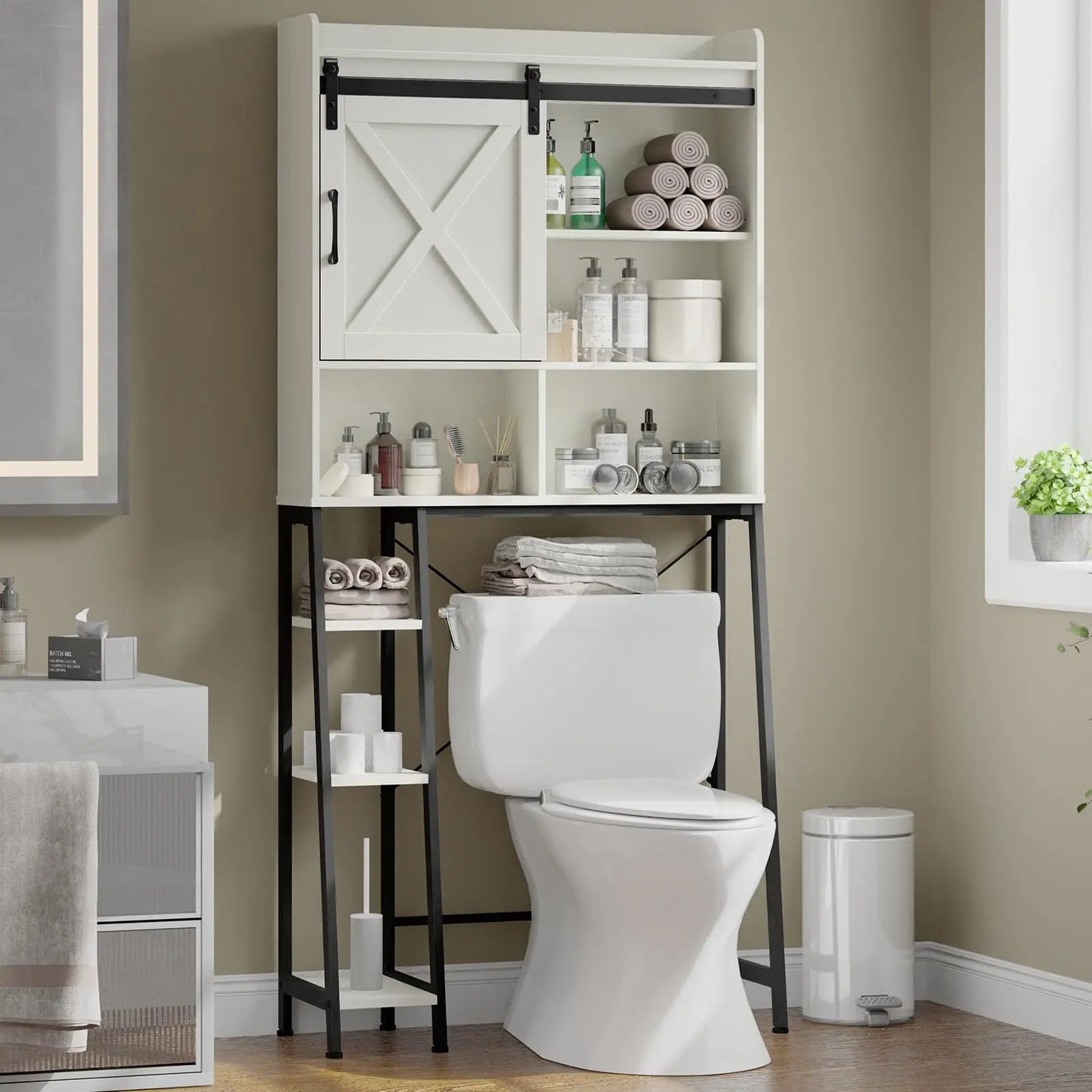 Over The Toilet Storage Cabinet with Sliding Barn Door
