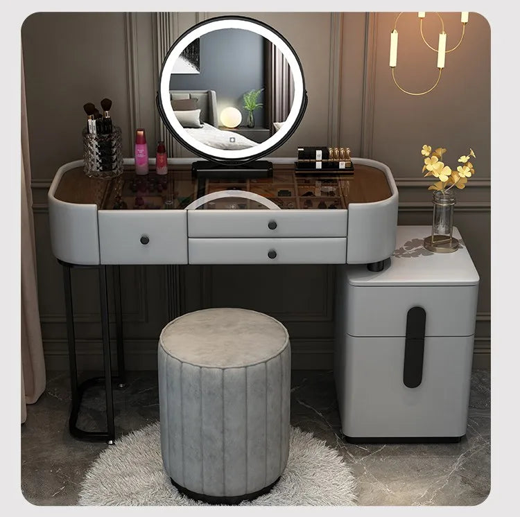 Nordic Vanity Table – Classic European Makeup Desk with Mirror & Stool