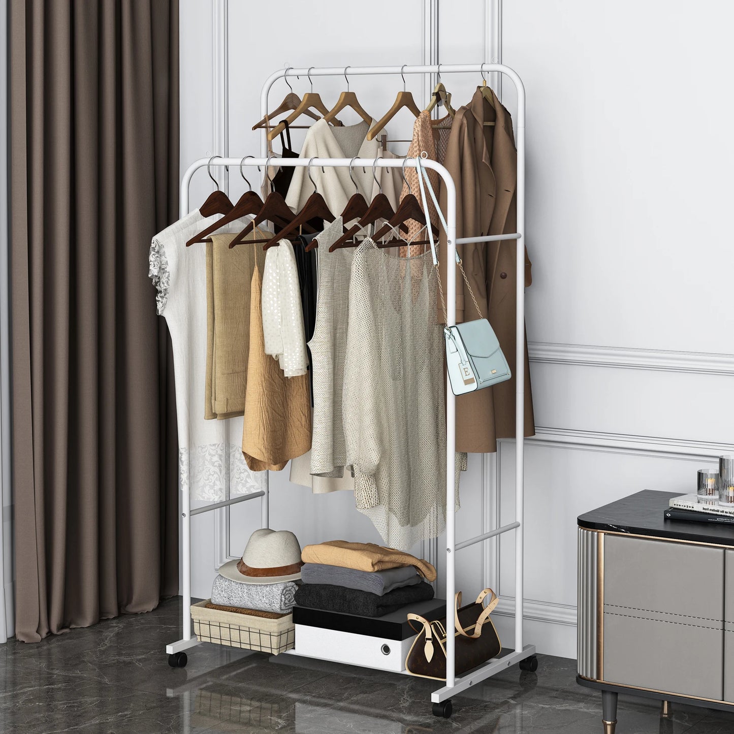 Double Rod Rolling Clothes Rack