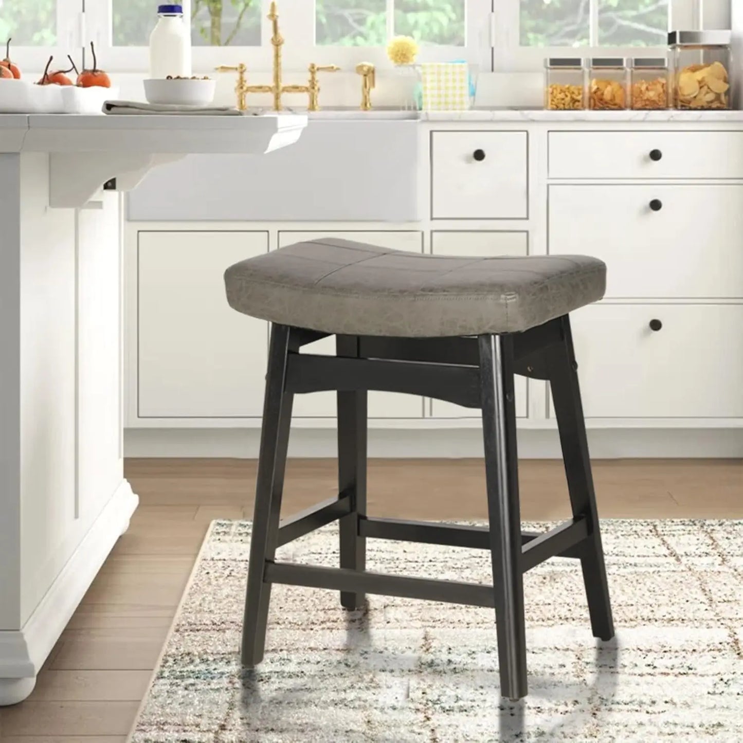 Wood Saddle Bar Stools Set