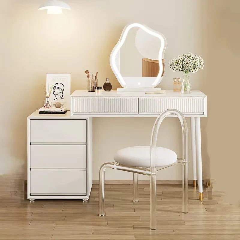 Vintage Nordic Vanity Table – Elegant Makeup Desk with Mirror & Stool