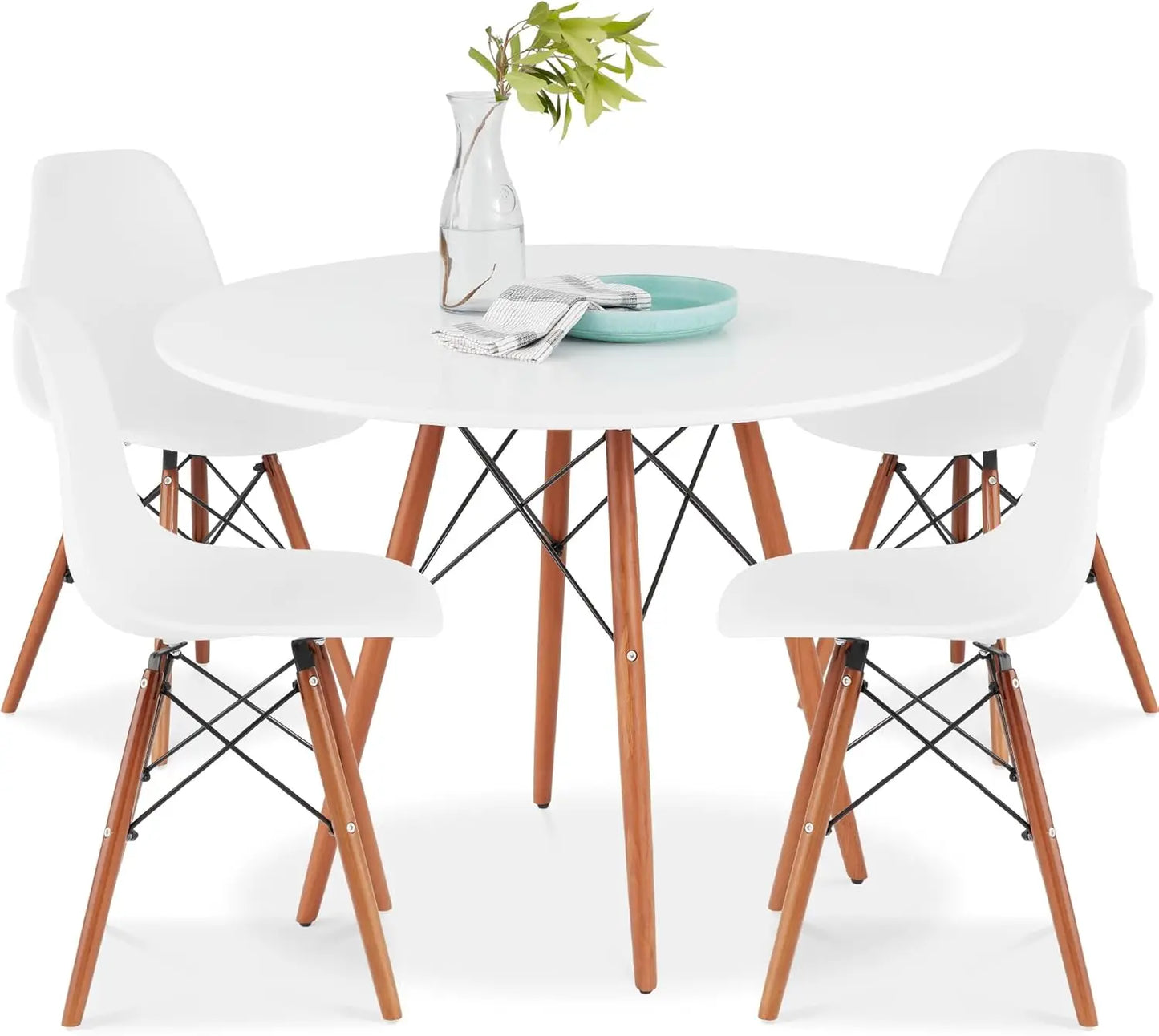 5-Piece Dining Set – Compact Mid-Century Table with 4 Plastic Chairs