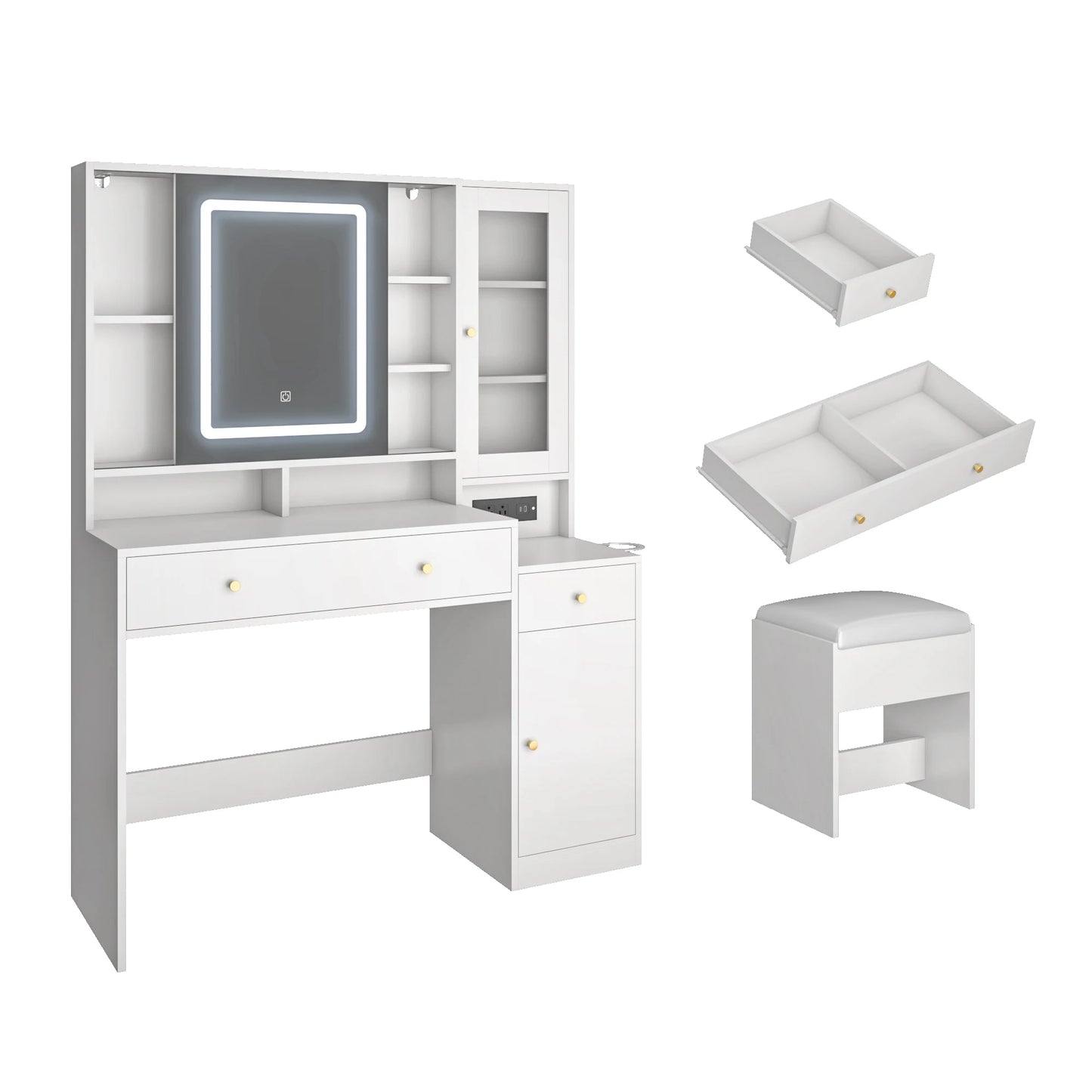 Large white dressing table set with dressing chair