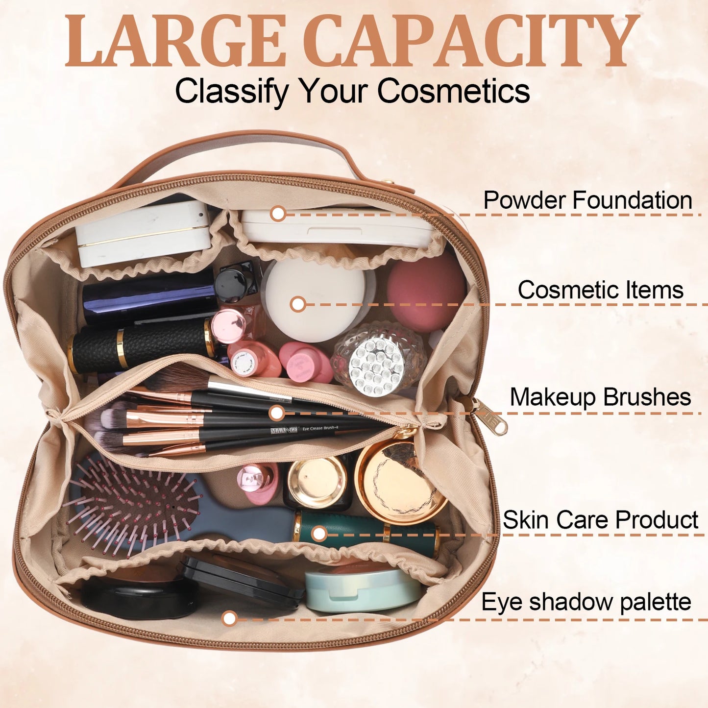 Travel Makeup Bag with Divider and Handle