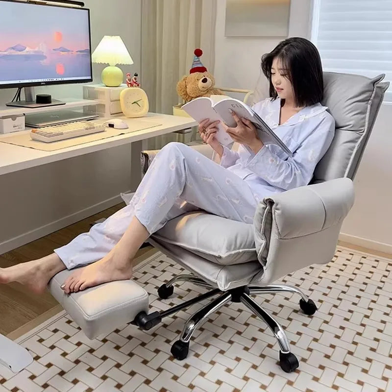 Ergonomic White Office Chair with Footrest