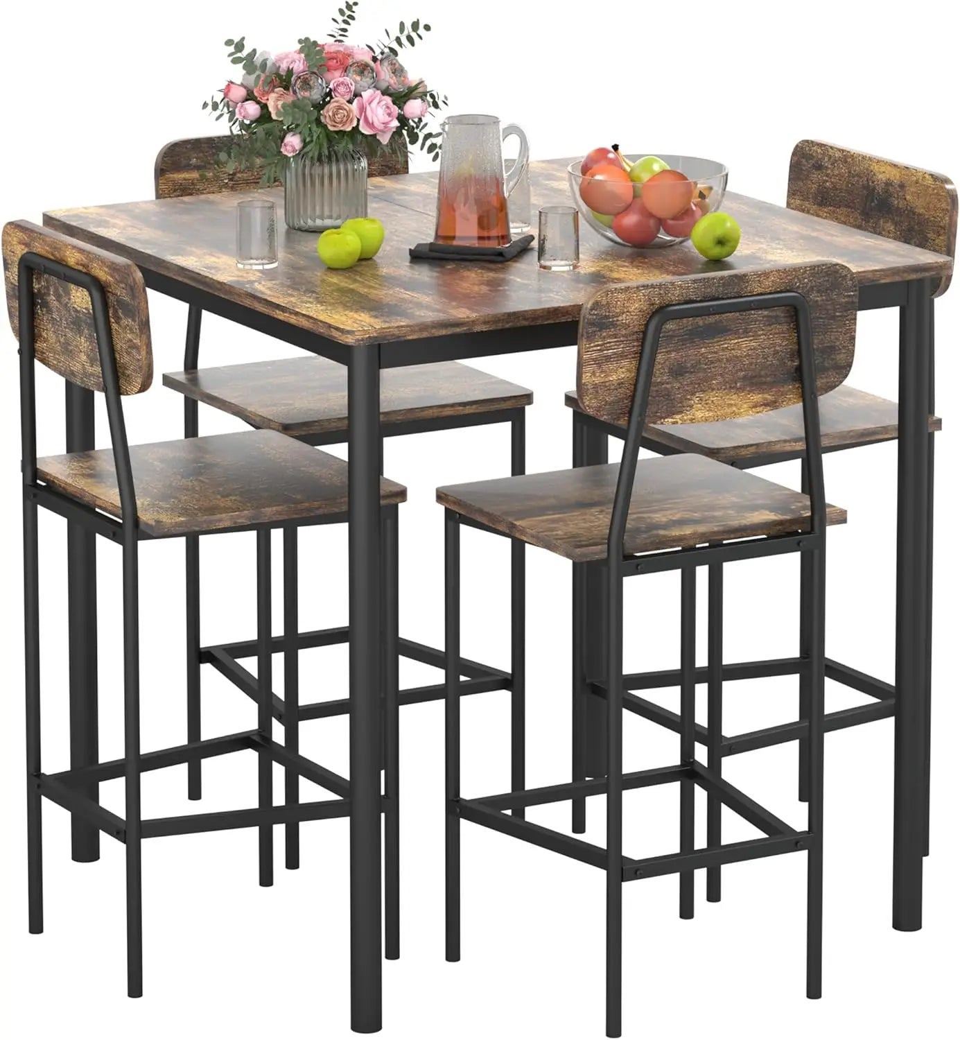 4-Person Industrial Dining Table Set