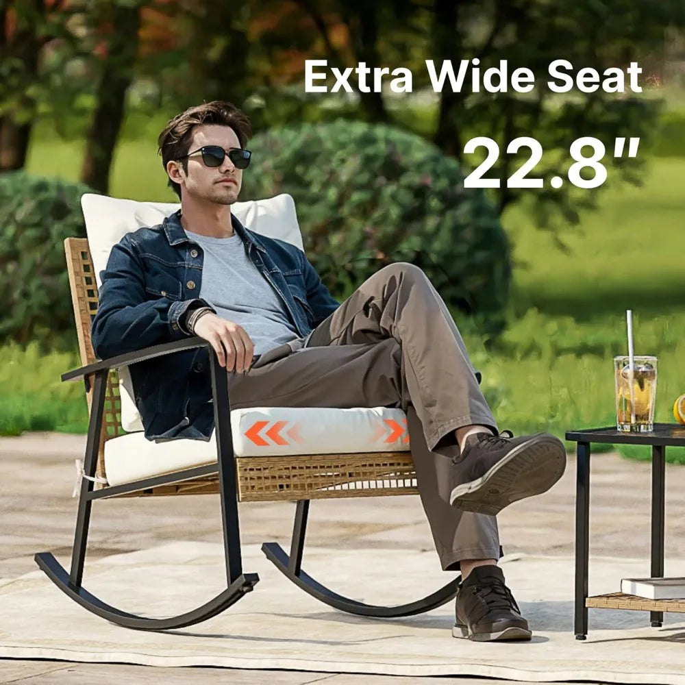 3-Piece Outdoor Rocking Bistro Set with Oversized Chairs and Coffee Table