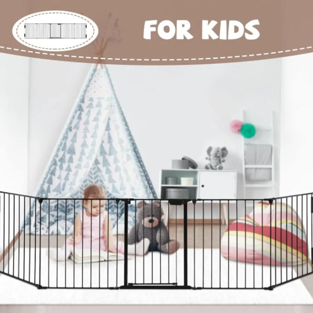 5-panel black metal security fence