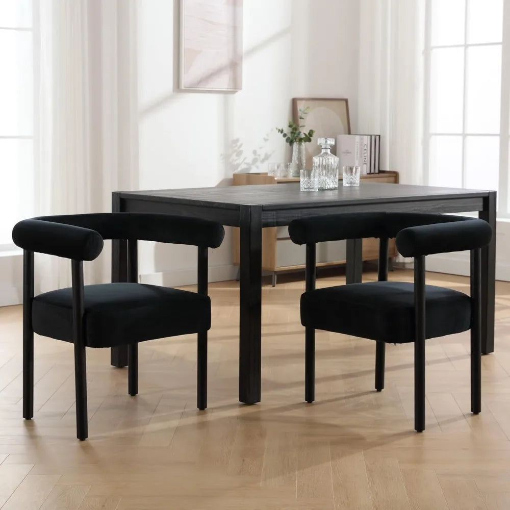 Mid-Century Barrel Dining Chairs – Set of 4 Curved Upholstered Armchairs with Wooden Legs