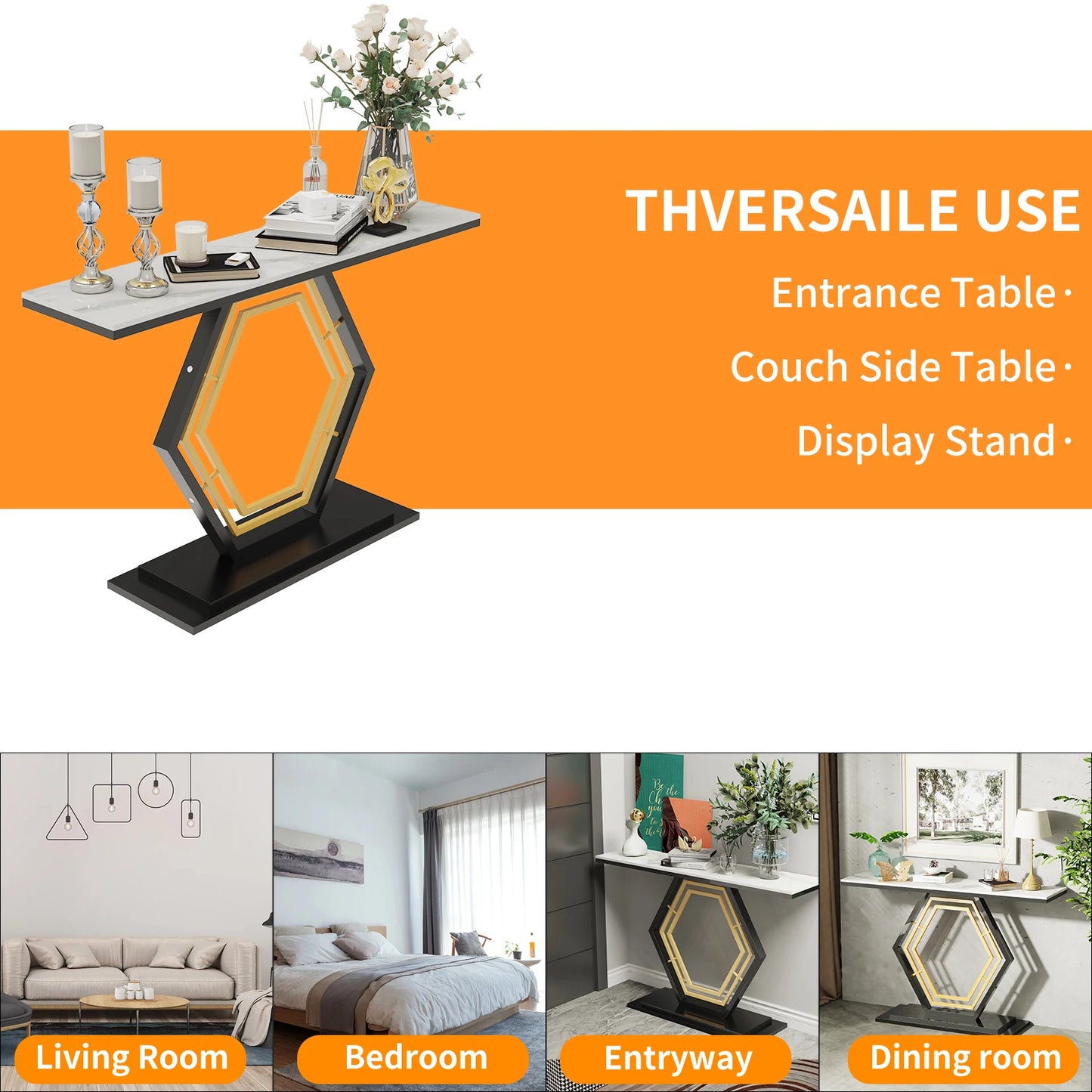 Marble Console Table with Geometric Base