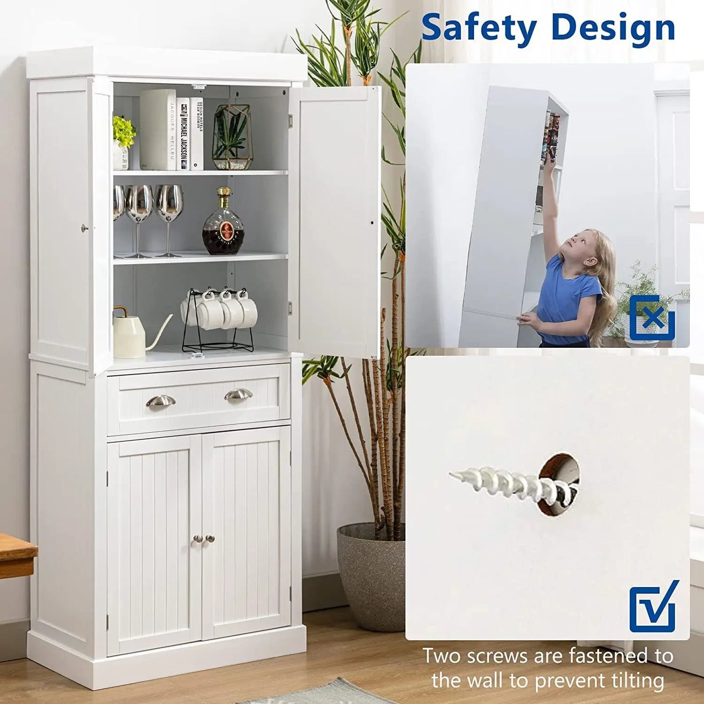 Freestanding Kitchen Pantry Storage Cabinet with Doors and Adjustable Shelves