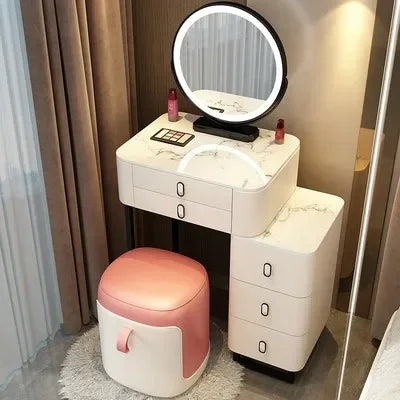 Simple Nordic Vanity Table – Classic Makeup Desk with Mirror & Stool