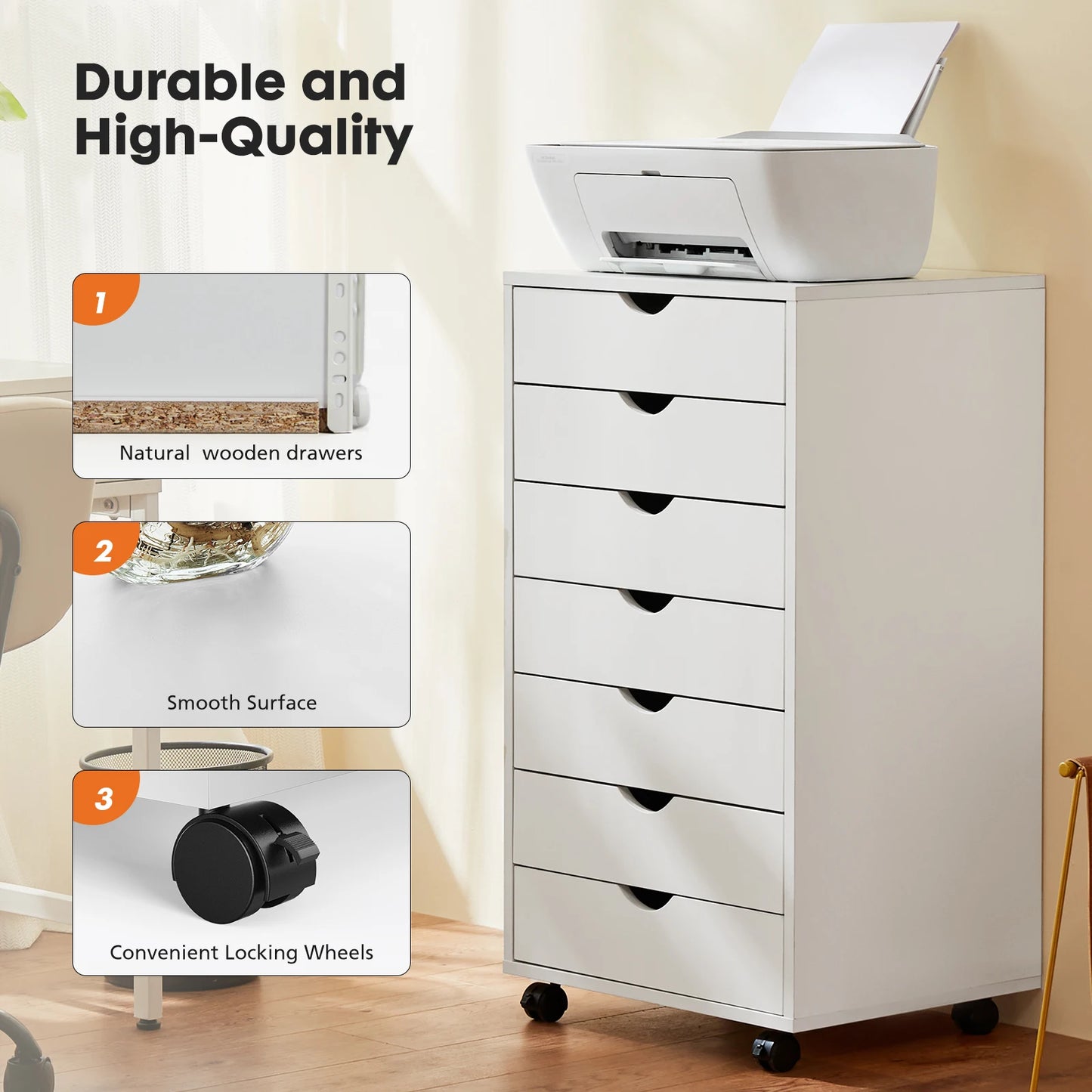 7-Drawer Chest Storage Cabinet with Wheels