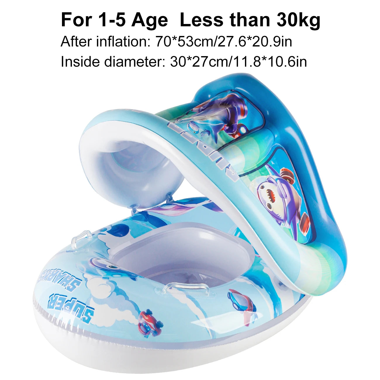 Booster swim float with seat and canopy and inflatable swim ring