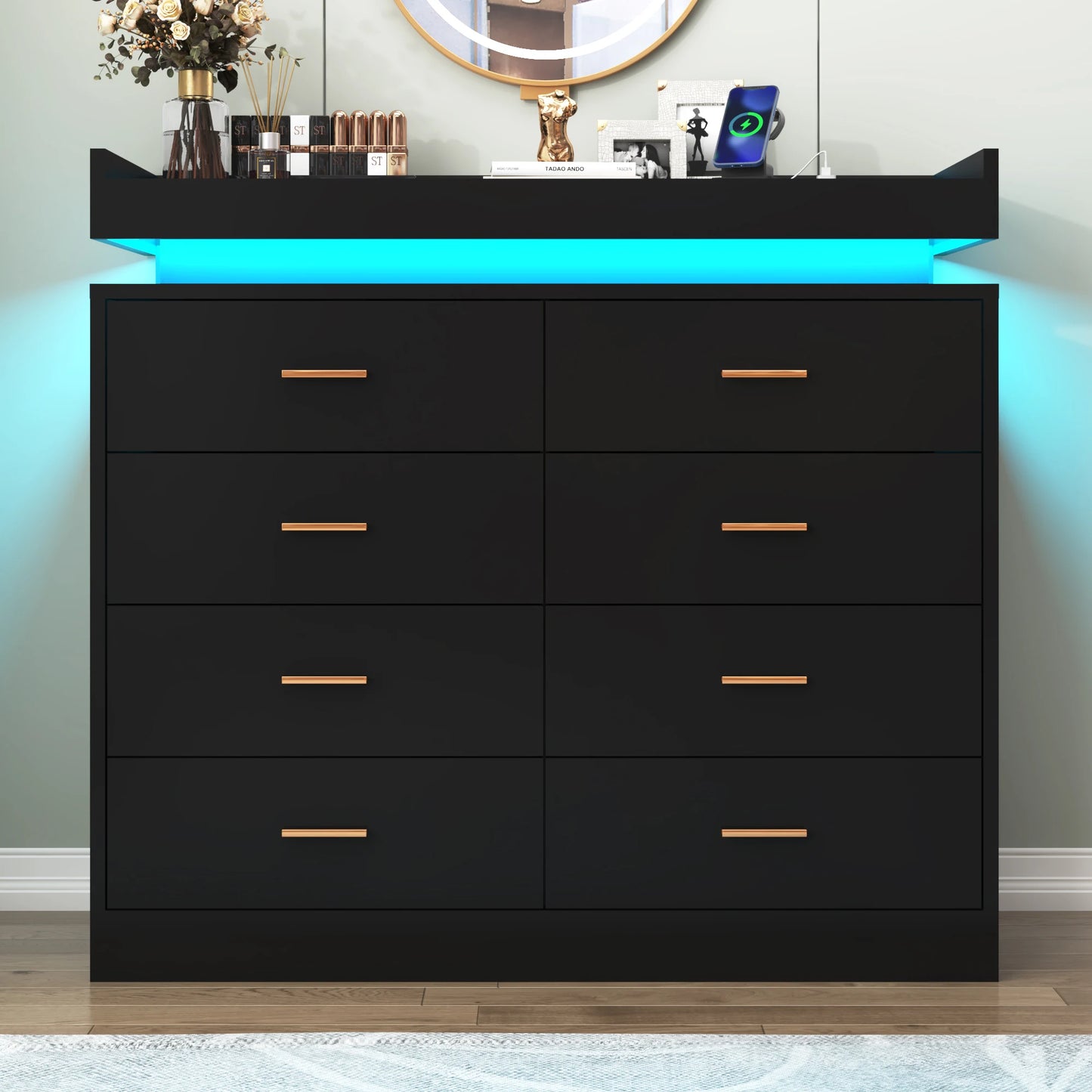 8-drawer chest with LED lighting