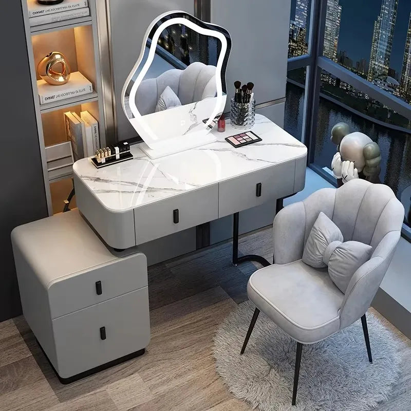 Modern Luxury Vanity Table – Vintage European Makeup Desk with Mirror & Stool