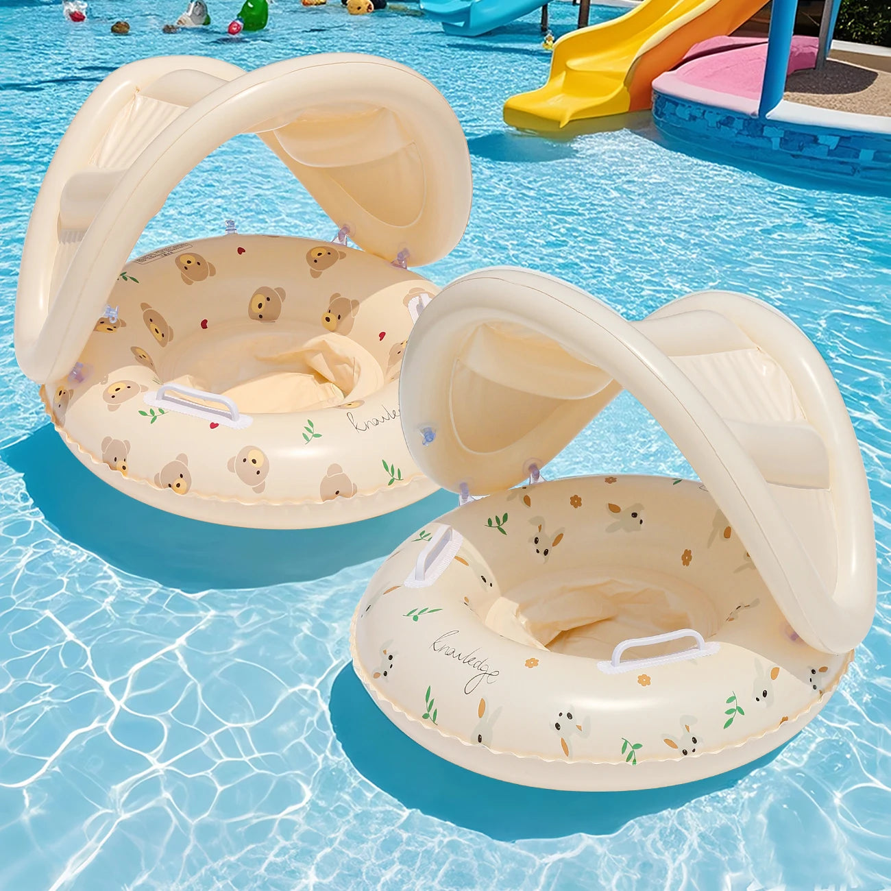 Inflatable swimming float with seat