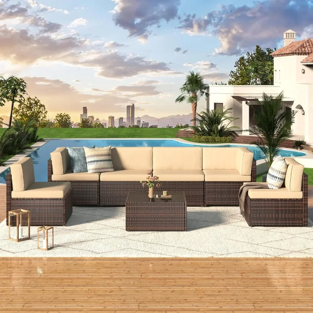 7-Piece Wicker Patio Sectional Set