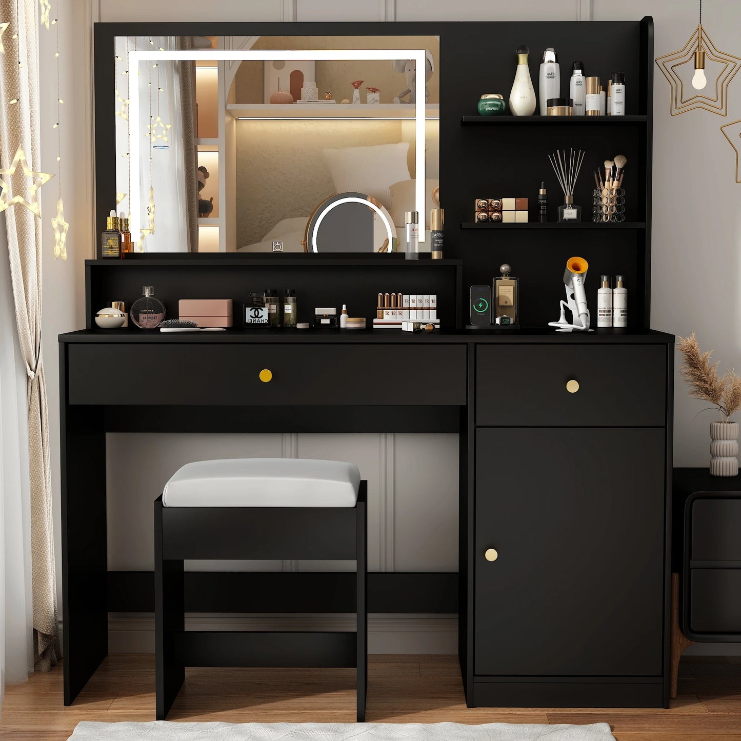Vanity Desk with Mirror and Lights