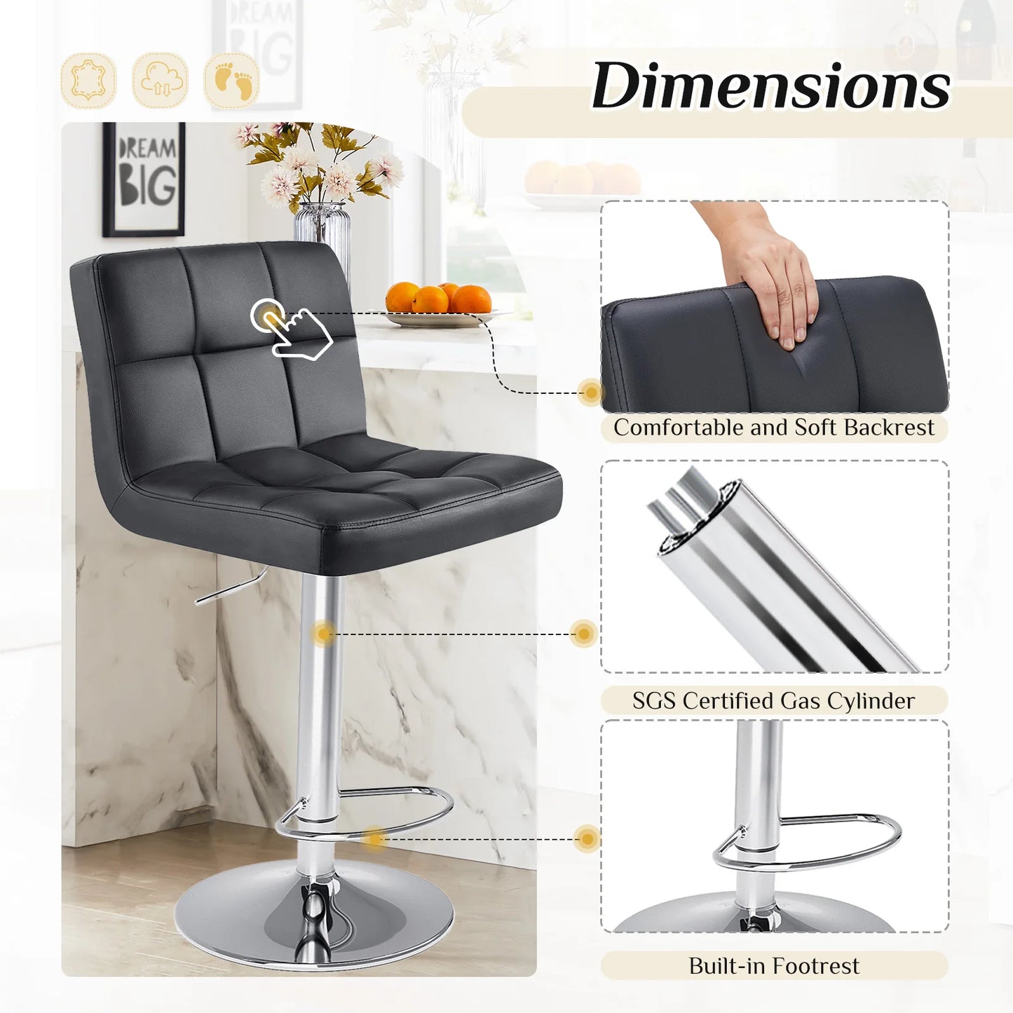 Leather Bar Stools Set of 2