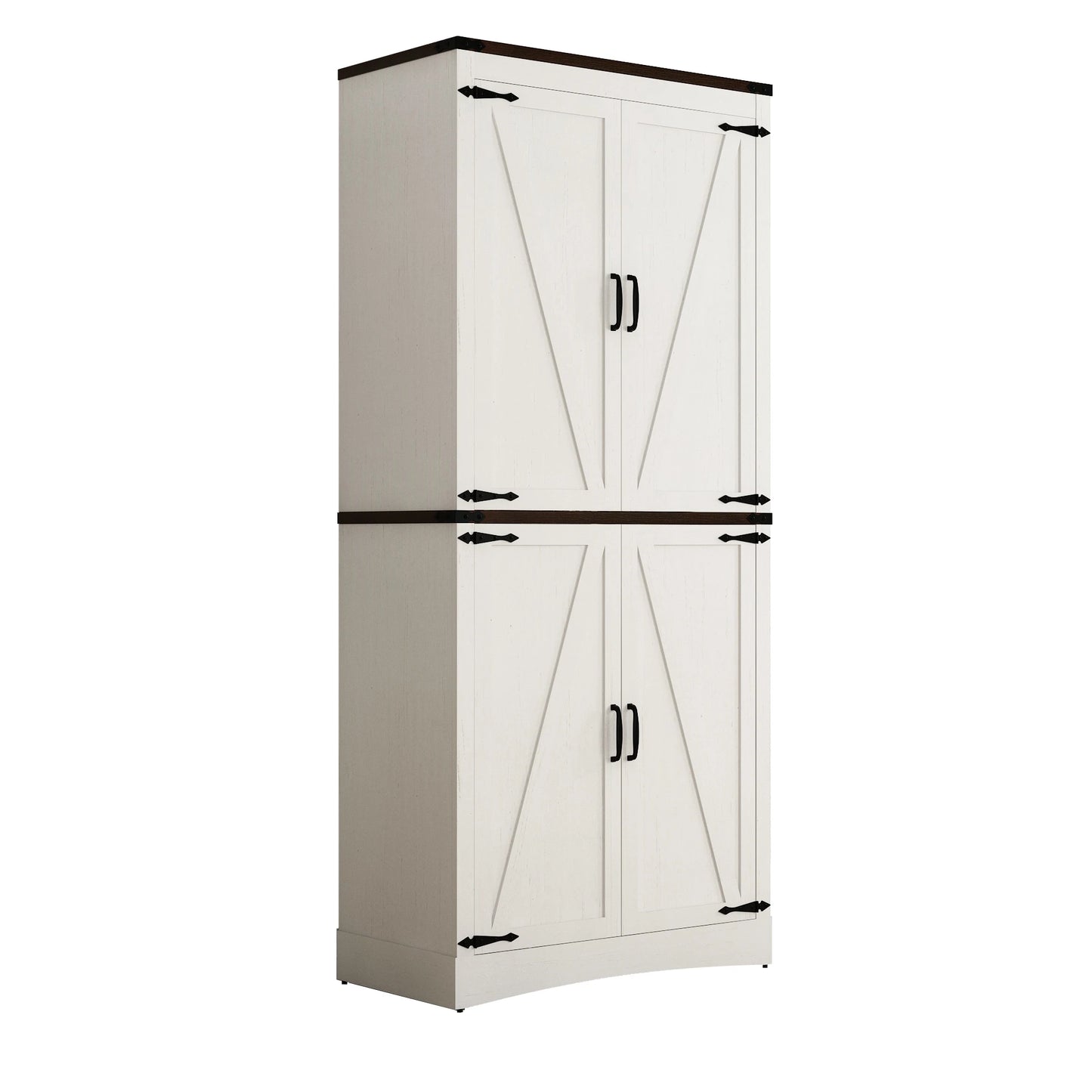 Kitchen Pantry Cabinet with Adjustable Shelves and 4 Barn Doors