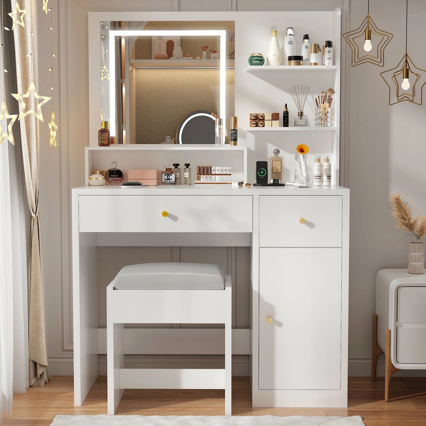 Vanity Desk with Mirror and Lights
