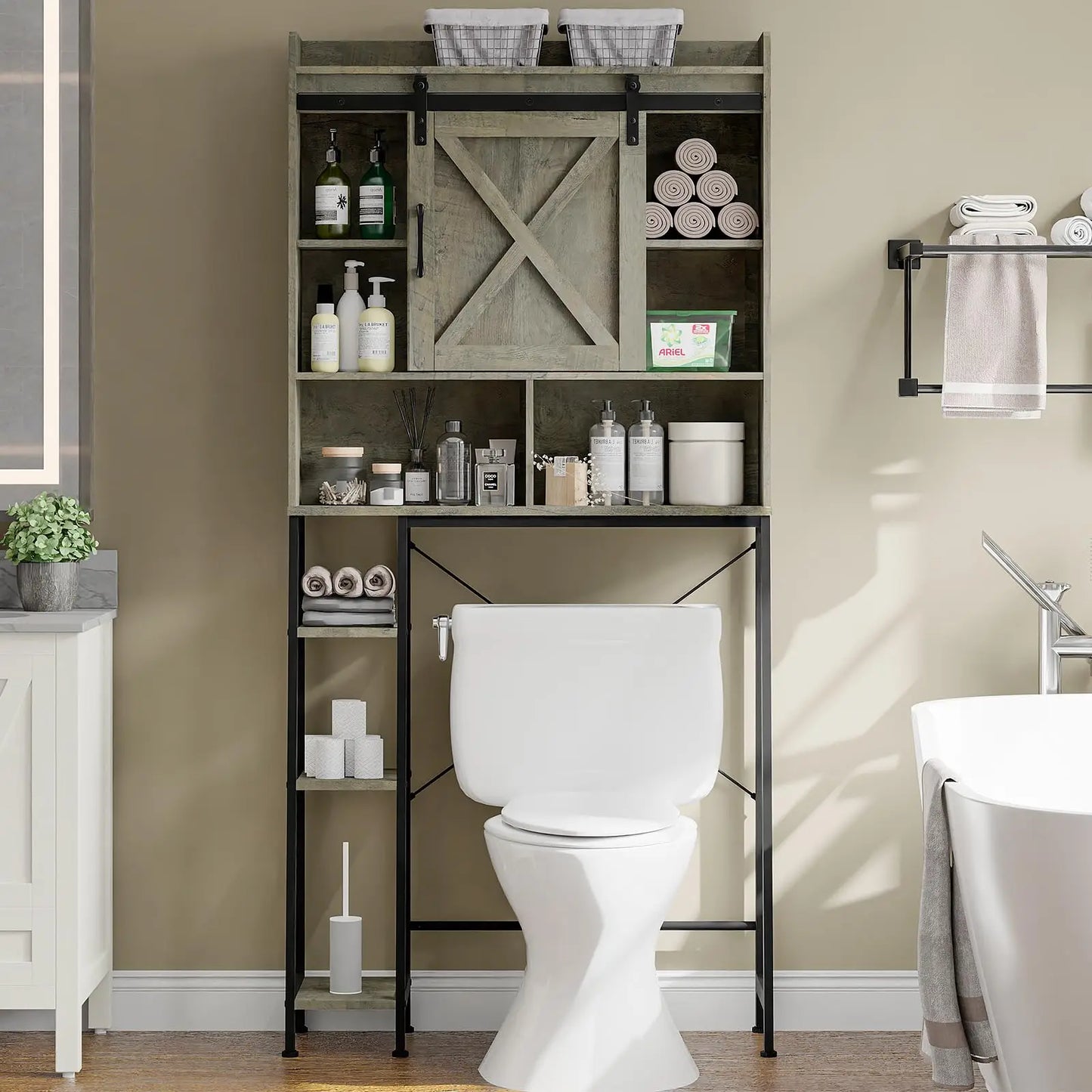 Over The Toilet Storage Cabinet with Sliding Barn Door