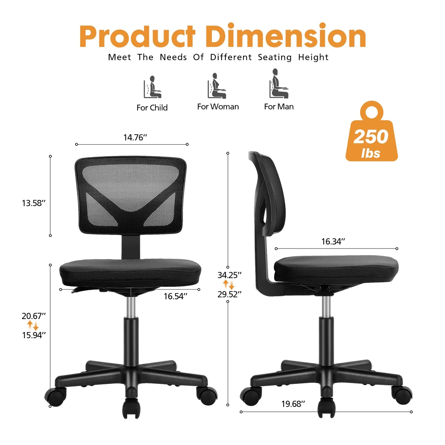 Mesh Armless Office Chair with Lumbar Support