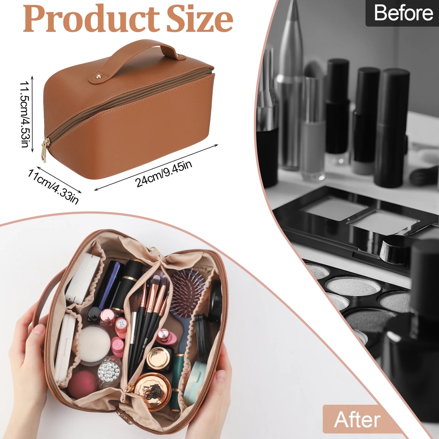 Travel Makeup Bag with Divider and Handle