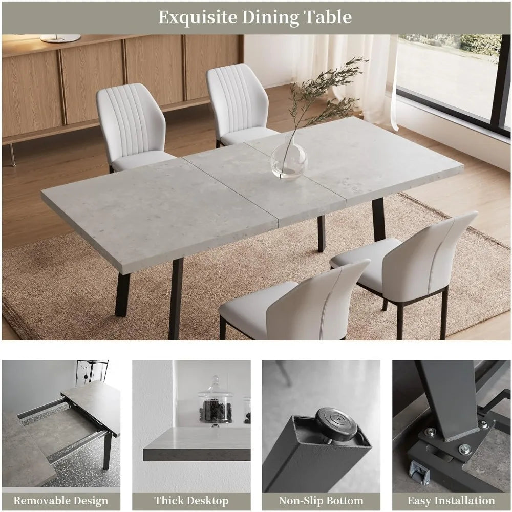 Expandable Dining Table Set – 6-Seater Modern MDF Table with PU Leather Chairs