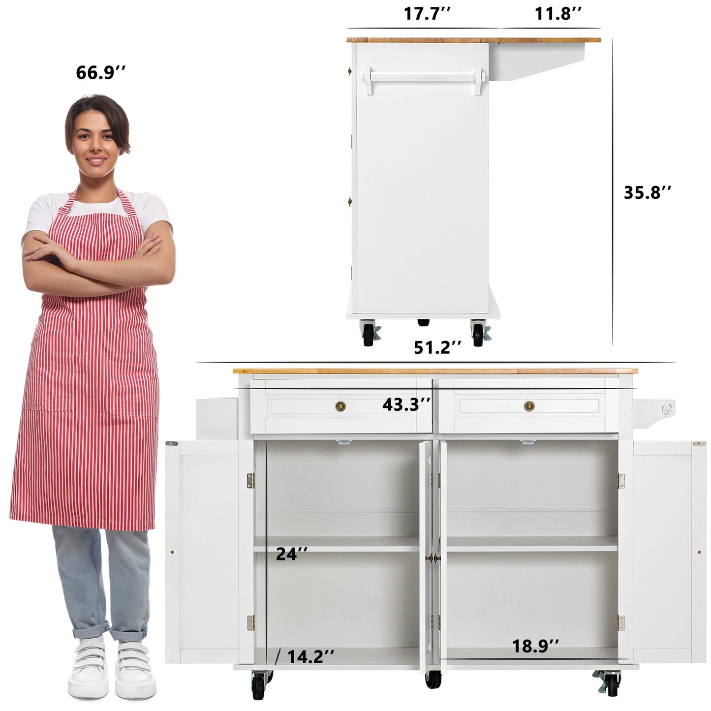 Rolling Kitchen Island with Drop Leaf