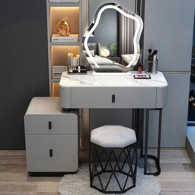 Modern Luxury Vanity Table – Vintage European Makeup Desk with Mirror & Stool