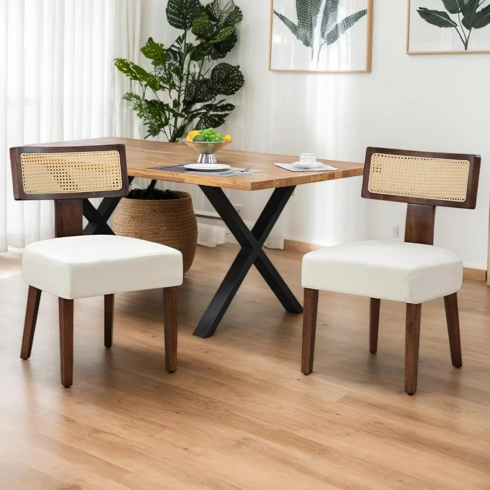 Rattan Dining Chair Set – 4-Piece Modern Cane Back with Upholstered Seat