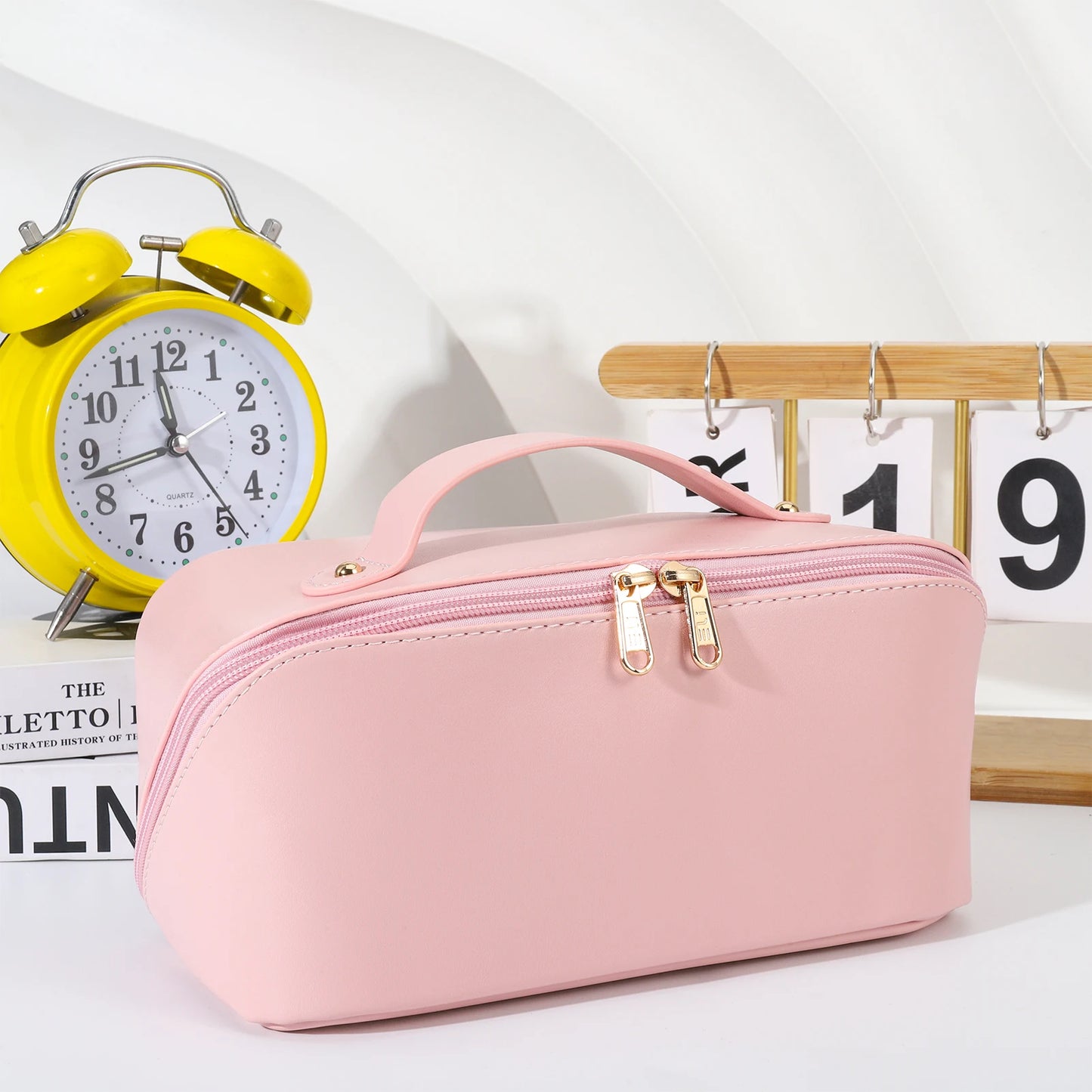 Travel Makeup Bag with Divider and Handle