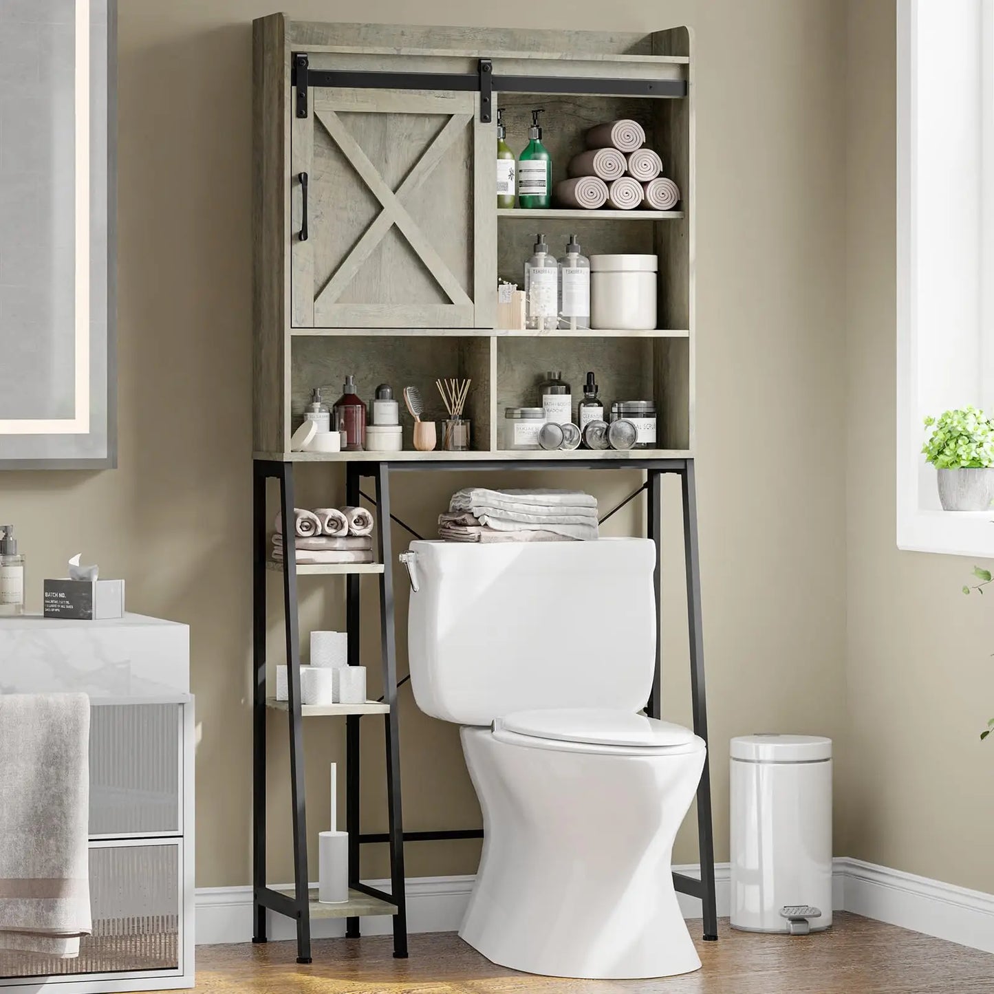 Over The Toilet Storage Cabinet with Sliding Barn Door