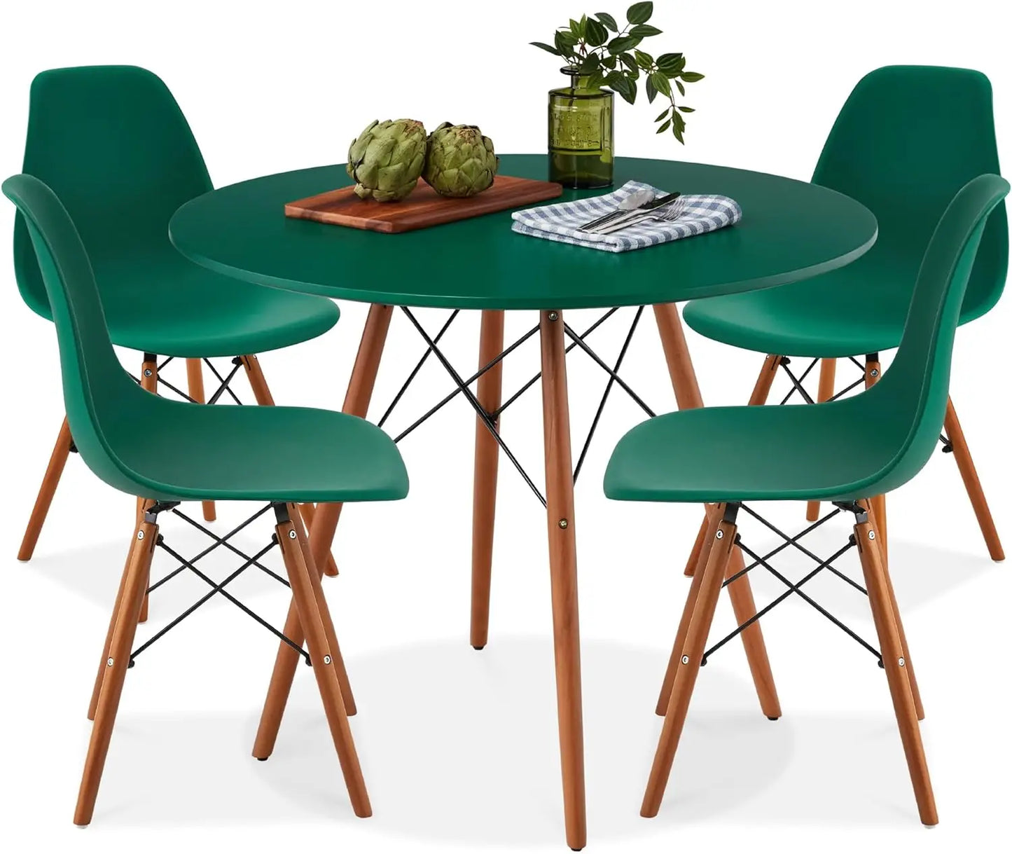 5-Piece Dining Set – Compact Mid-Century Table with 4 Plastic Chairs