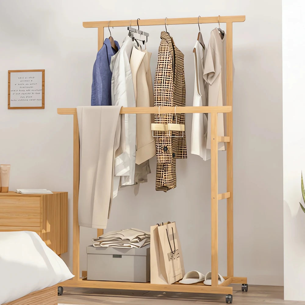Bamboo Rolling Clothes Rack