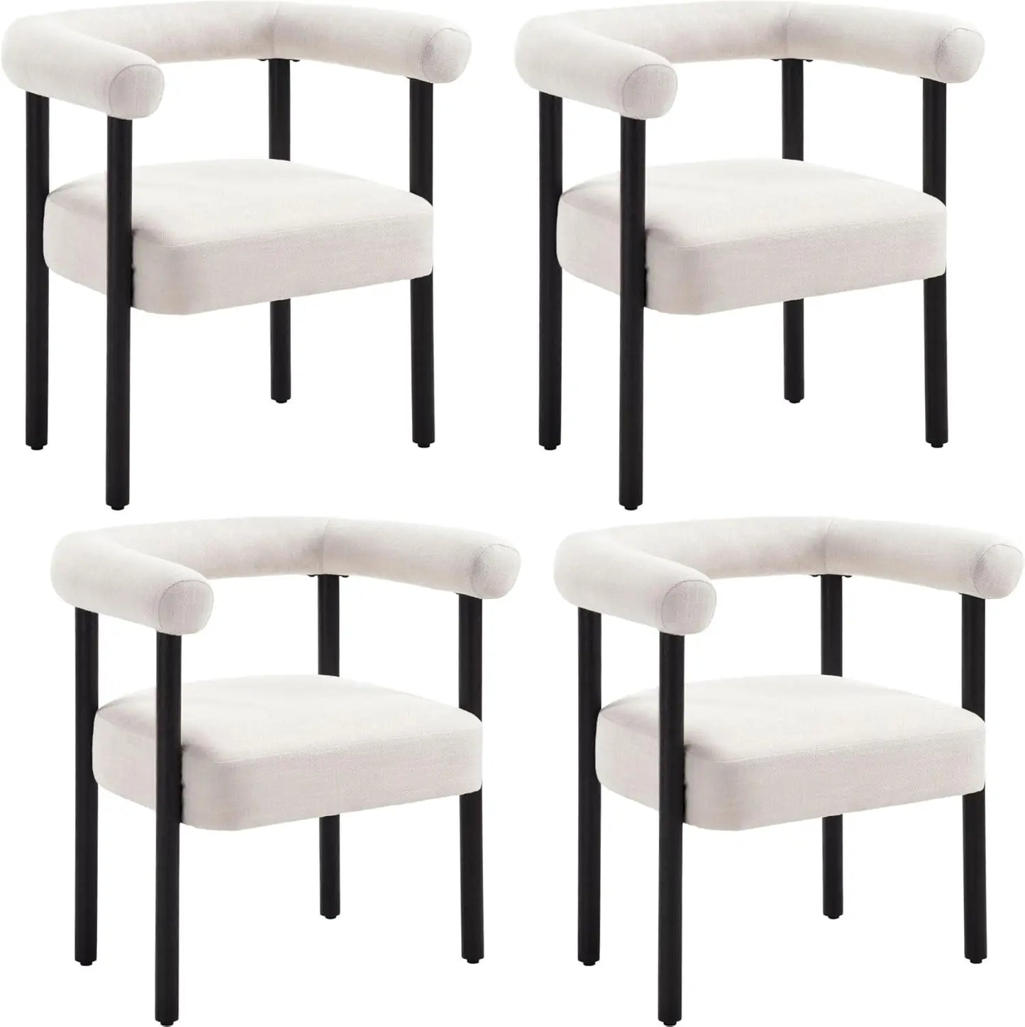 Mid-Century Barrel Dining Chairs – Set of 4 Curved Upholstered Armchairs with Wooden Legs