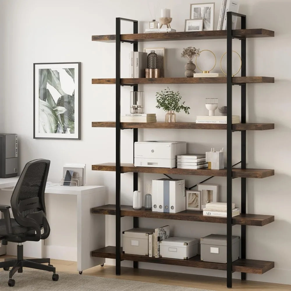 Industrial 6‑Tier Bookshelf