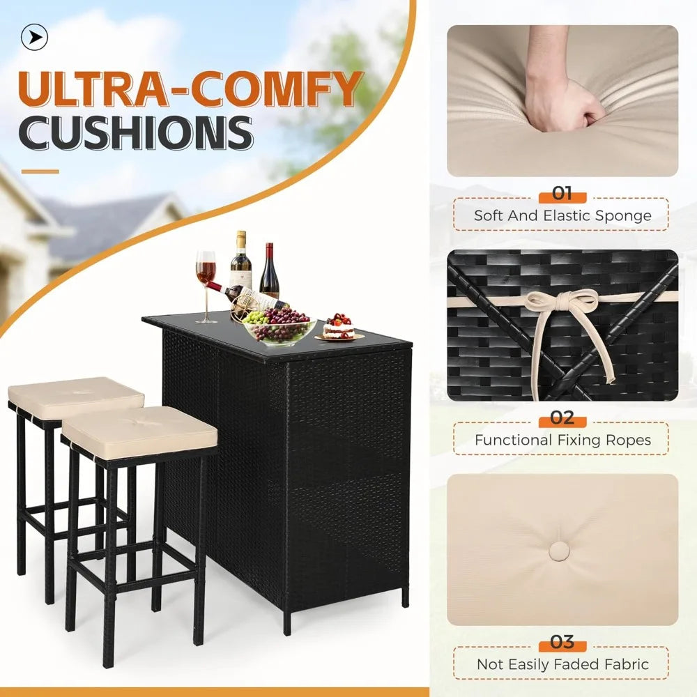Wicker Patio Bar Set
