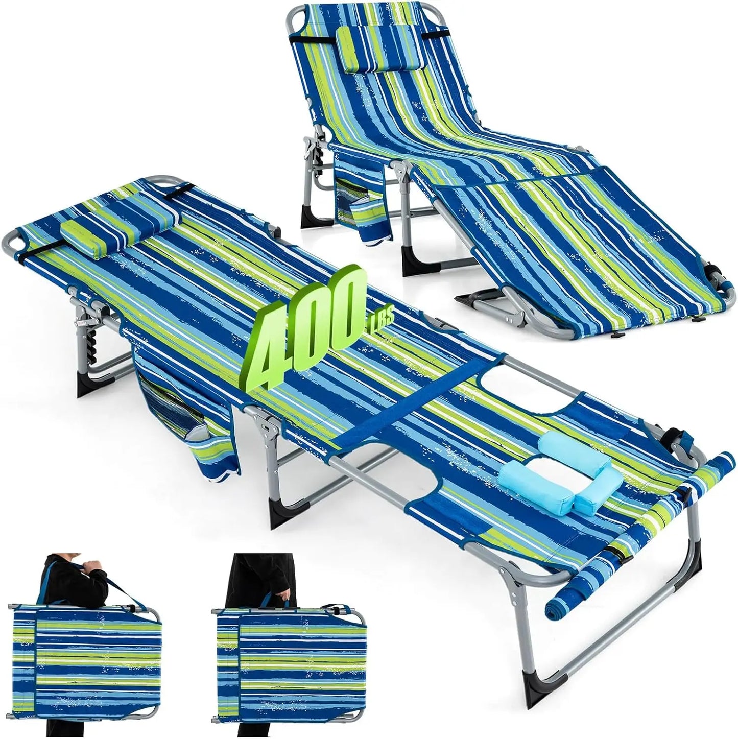400LBS Folding Tanning Chair – Face Down Sun Lounger with Arm Holes