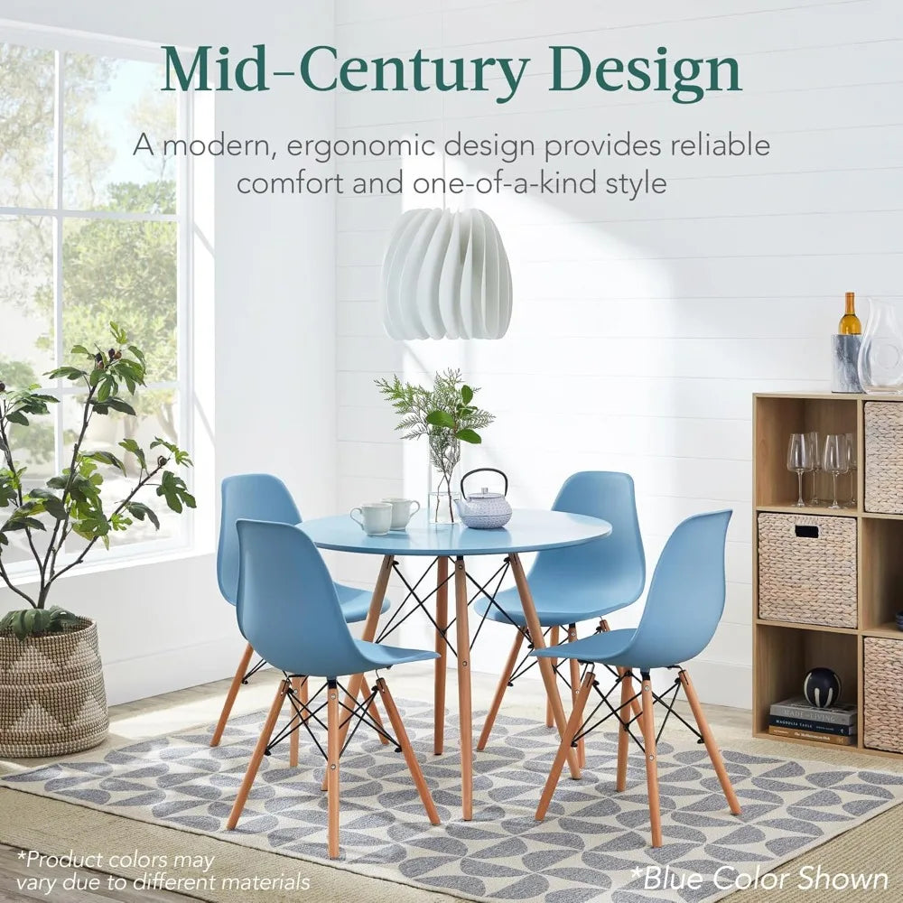 5-Piece Dining Set – Compact Mid-Century Table with 4 Plastic Chairs
