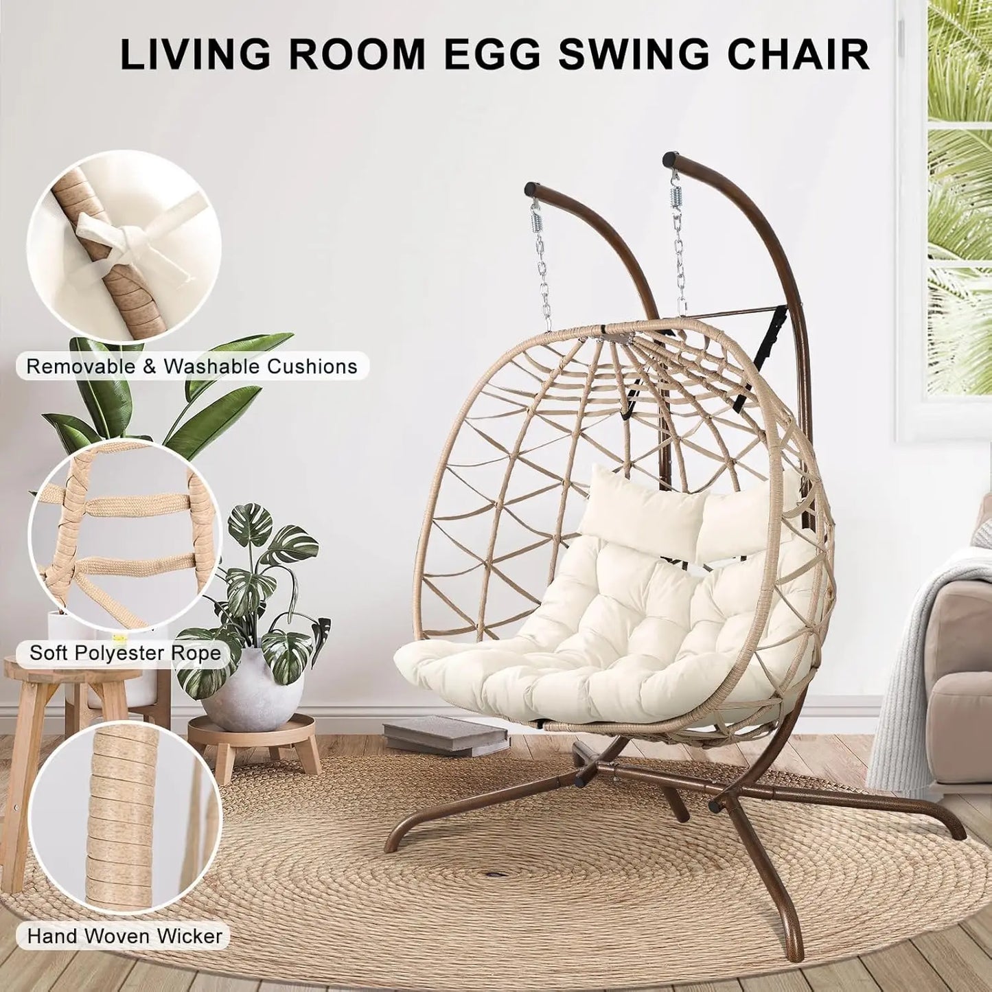 Wicker Double Egg Swing