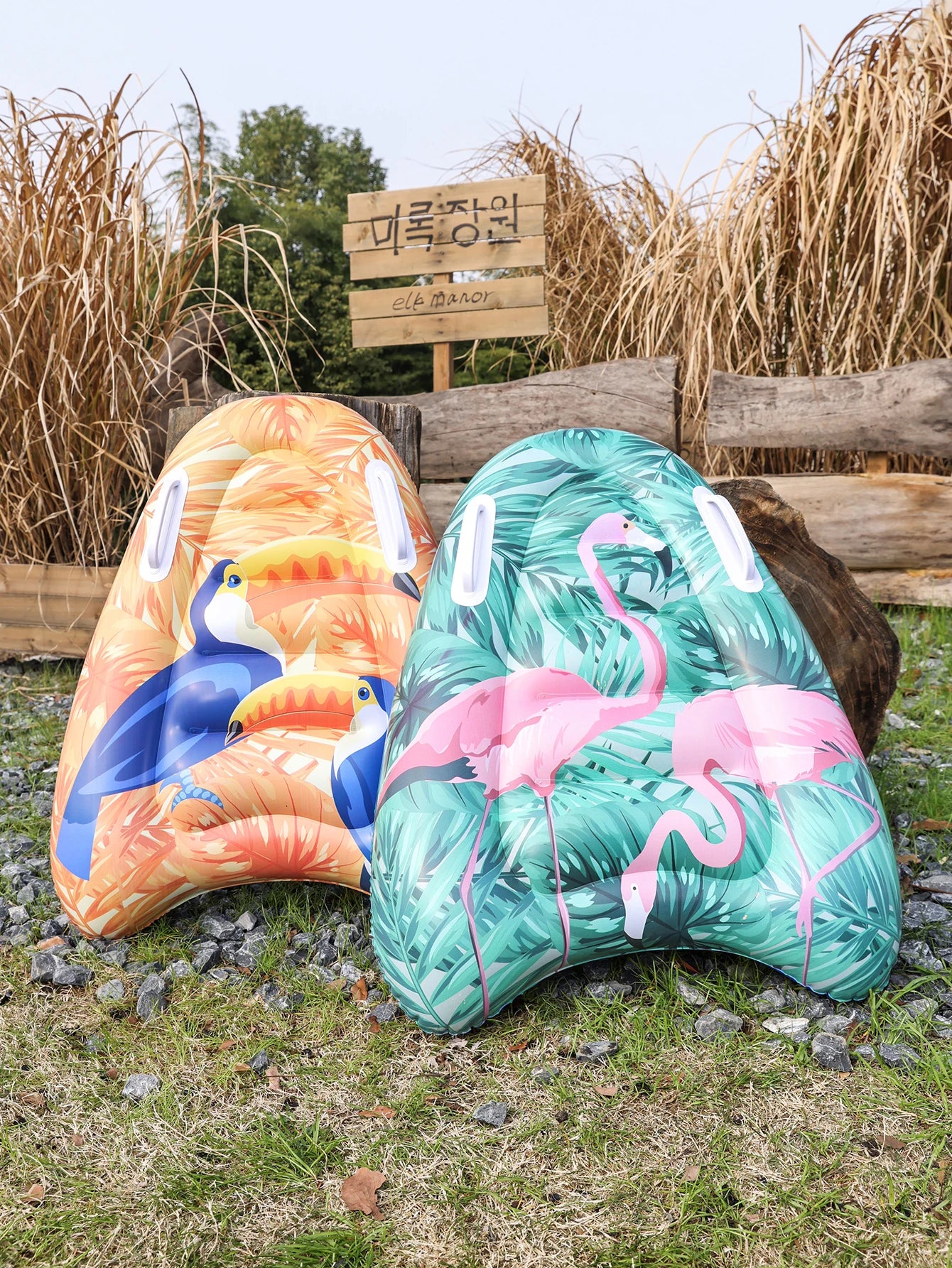 Inflatable body boards with handles for water slides
