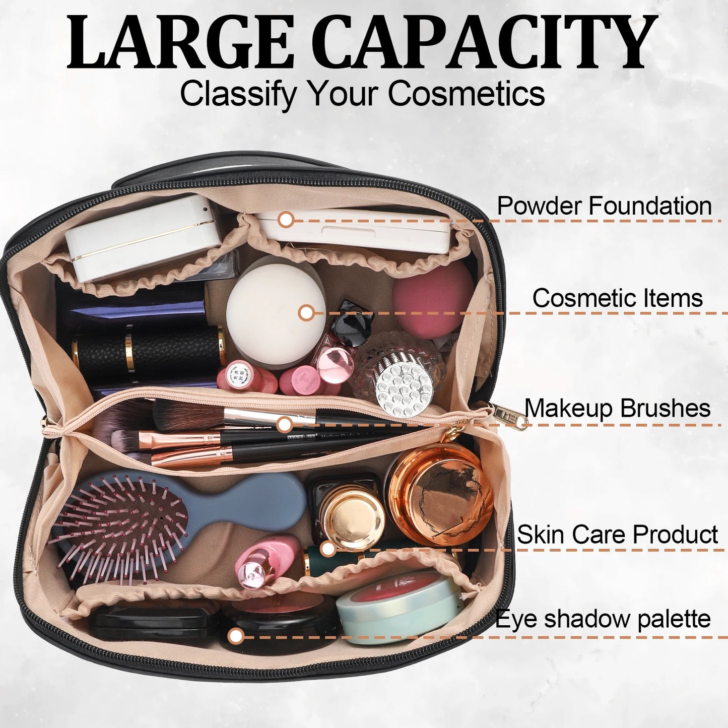 Travel Makeup Bag with Divider and Handle