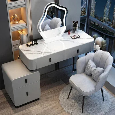 Modern Luxury Vanity Table – Vintage European Makeup Desk with Mirror & Stool