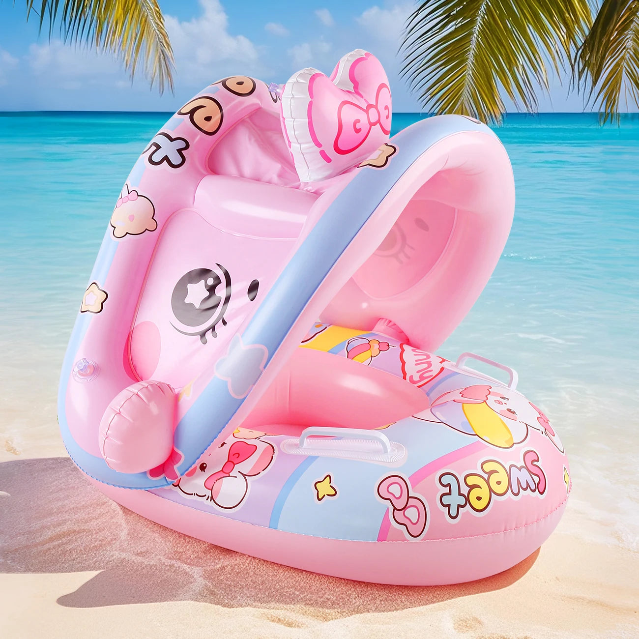 Cute Bunny Pink Inflatable Sunshade Lounger